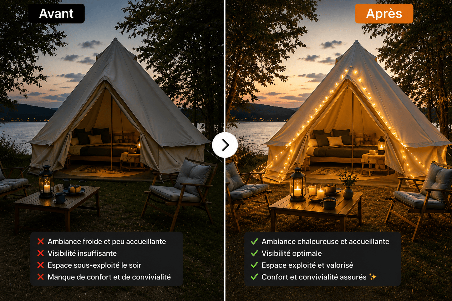 Lampe Nomade LED 4-en-1 Oria Rivea™ | Camping, Terrasse, Vanlife & Demande en Mariage