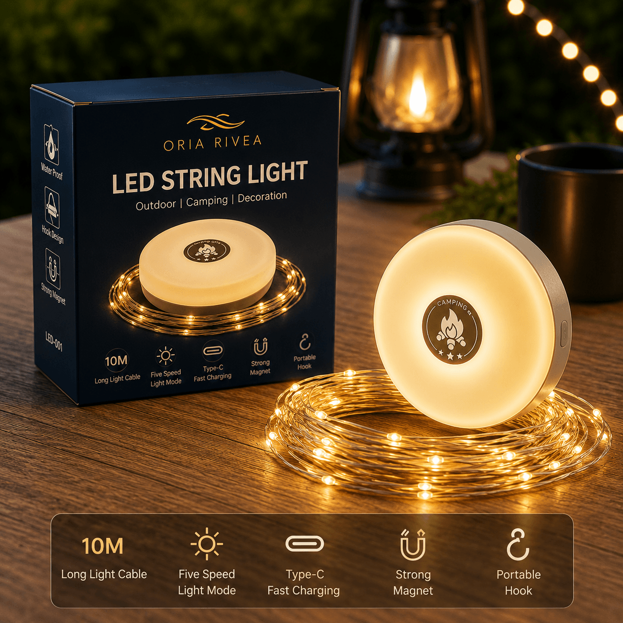 Lampe Nomade LED 4-en-1 Oria Rivea™ | Camping, Terrasse, Vanlife & Demande en Mariage